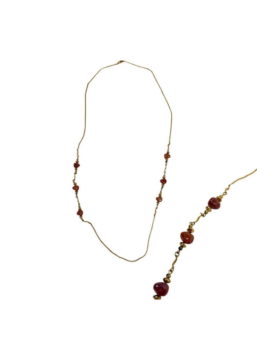 Boho Chic Maroon and Gold Garnet Mid Chest Long Station Necklace